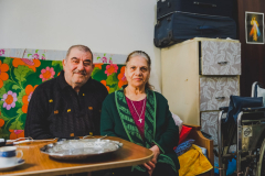 Victoria and Faridelia BOUTROS disabled,, Christian Iraqi refugee couple registered with the UNHCR, in front of their precarious housing, Beirut, Lebanon