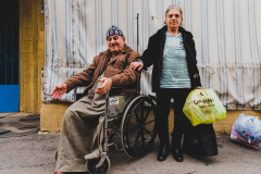 Victoria and Faridelia BOUTROS disabled,, Christian Iraqi refugee couple registered with the UNHCR, in front of their precarious housing, Beirut, Lebanon